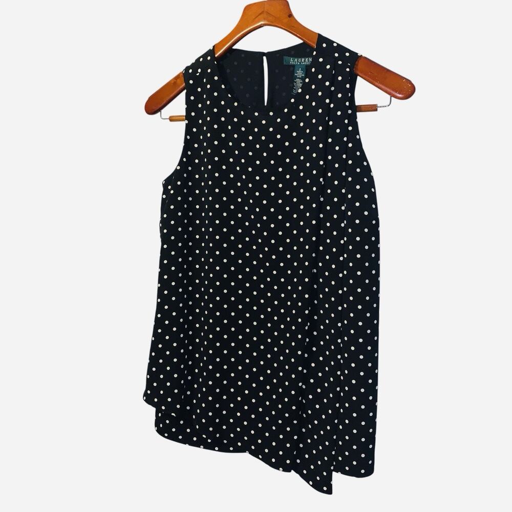 Lauren Ralph Lauren Black White Polka Dot Sleeveless Top Blouse 2 NWT